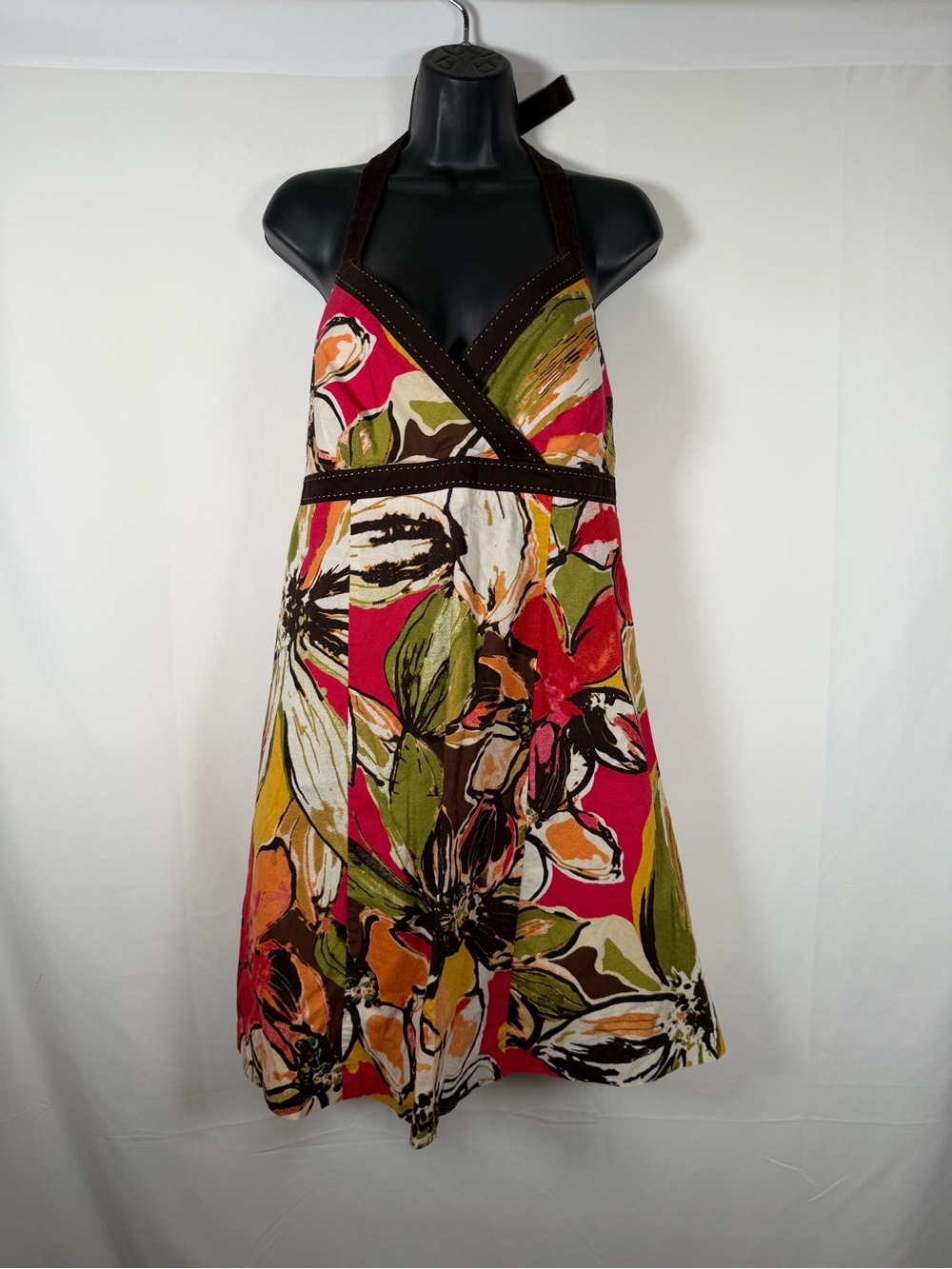 Vintage Women’s Floral Babydoll‎ Halter Summer Dress in Magenta and Multi